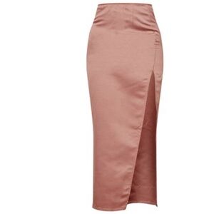 Pretty Little Thing Mocha Satin Midi Split Back Midaxi Skirt 4 NWT
